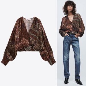 Zara bohemian‎ paisley print long-sleeve blouse